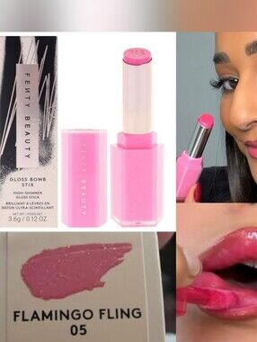 🦩Lip Need🦩BNIB Fenty Fullsize FLAMINGO FLING High Shimmer Gloss Bomb Lip Stix!